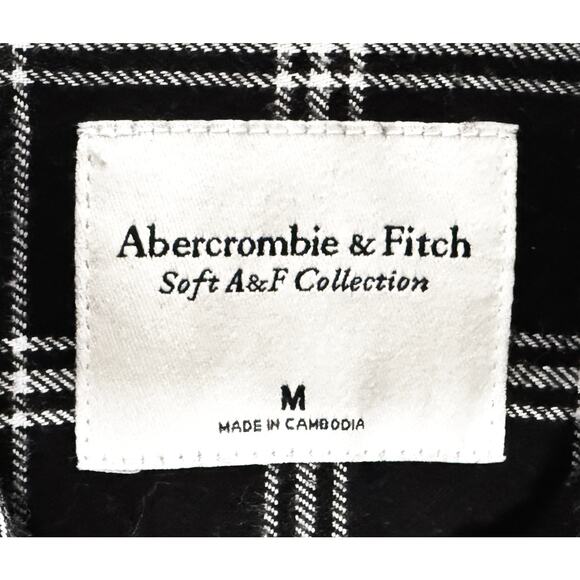 Abercrombie Fitch Women's Soft Flannel Button Down Shirt Black White Plaid Check - Picture 5 of 7